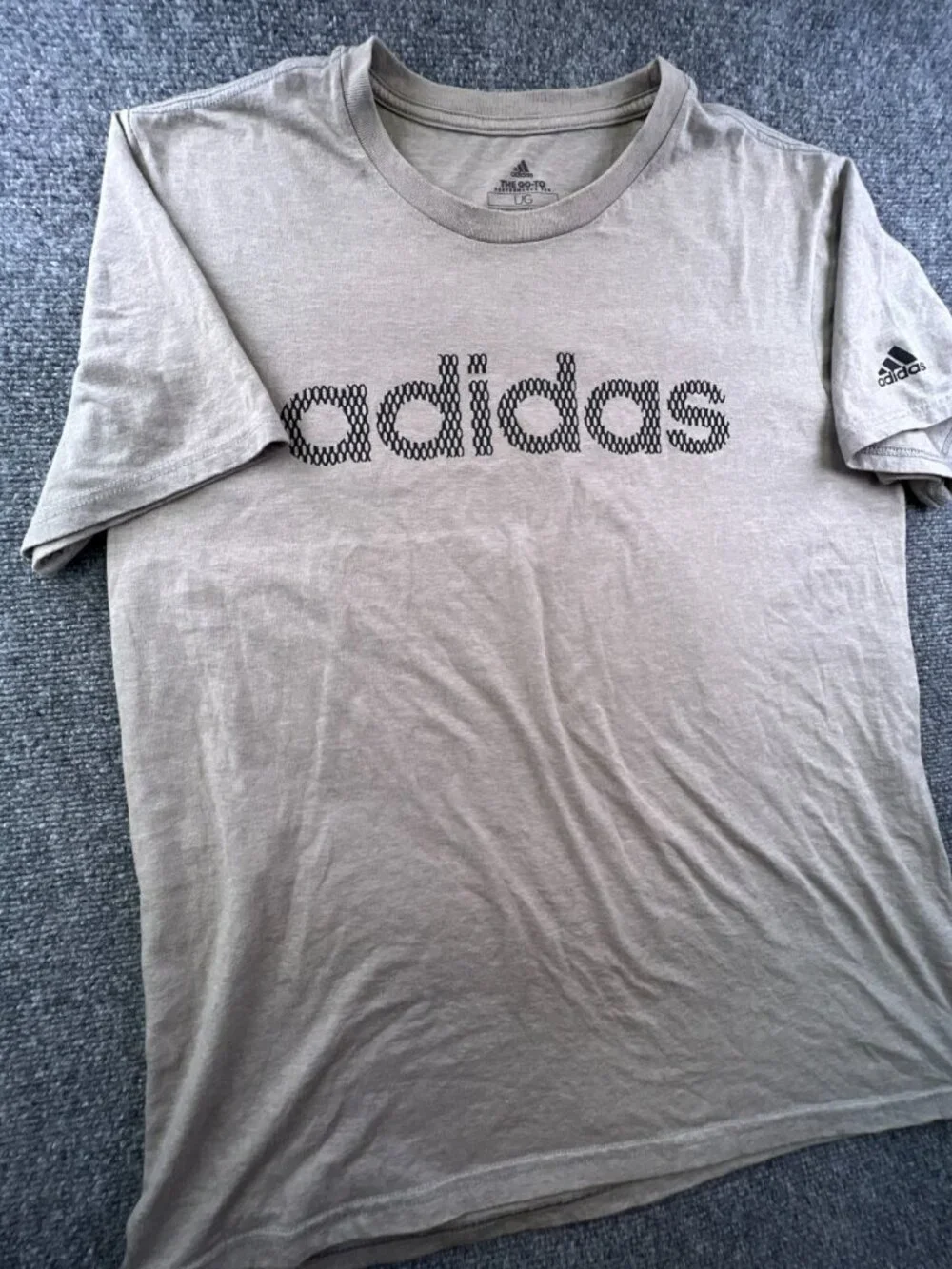 Adidas Shirt Adult Large Beige Logo Crew Neck Short Sleeve Mens Performance Tee